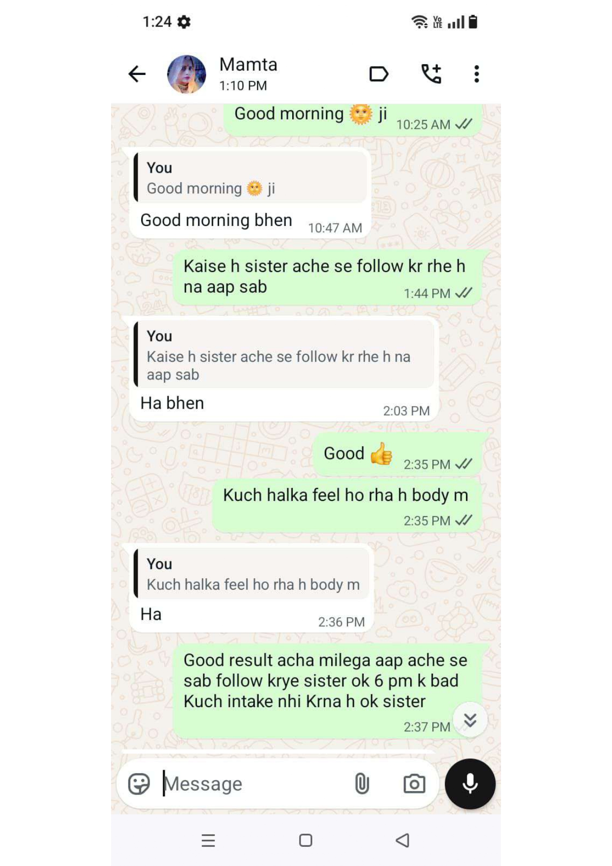 Real WhatsApp weight loss review from Mamta — Shubh Nidhi Ayurvedic customer